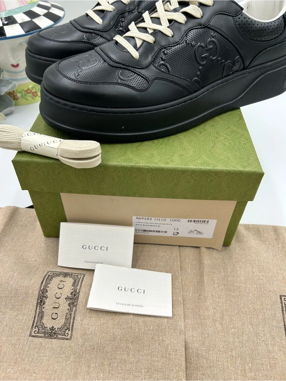 Men's Gucci, Gigi embossed leather sneakers size 13 fits 13.5 US made in Italy